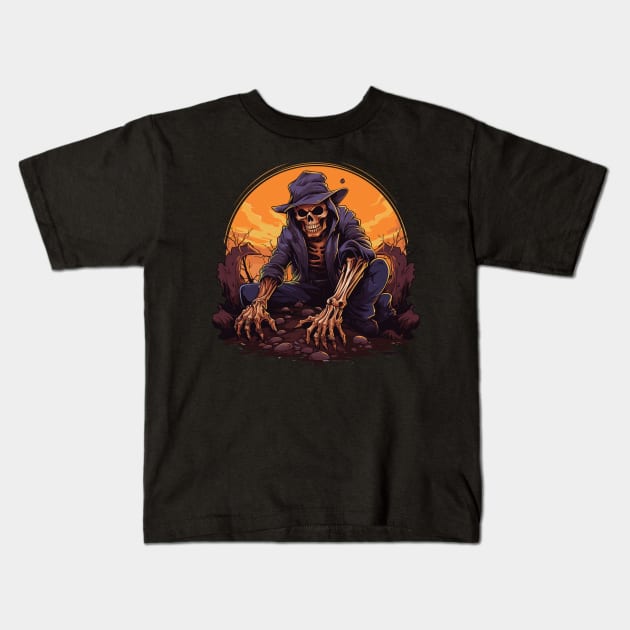 Creepy Skeleton Gravedigger - Halloween Gift For Gravedigger Kids T-Shirt by PaulJus